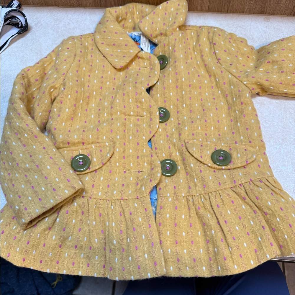 Matilda Jane Mustard Pea Coat with Pink Dots